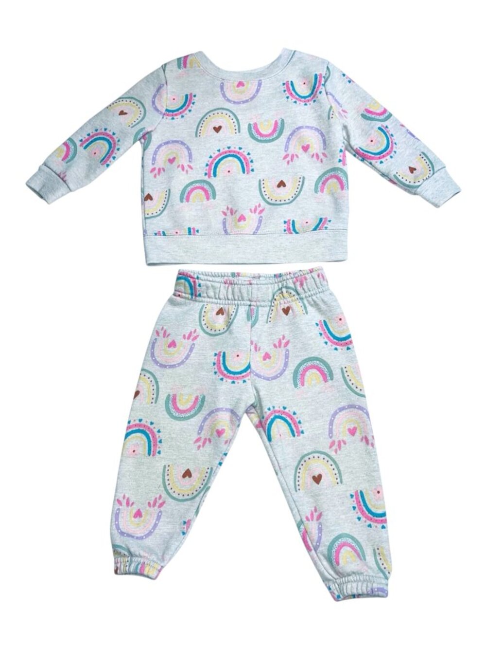 Garanimals Girl’s Long Sleeve Fleece Rainbows/Hearts Sweatshirt and Pants Sz 12M